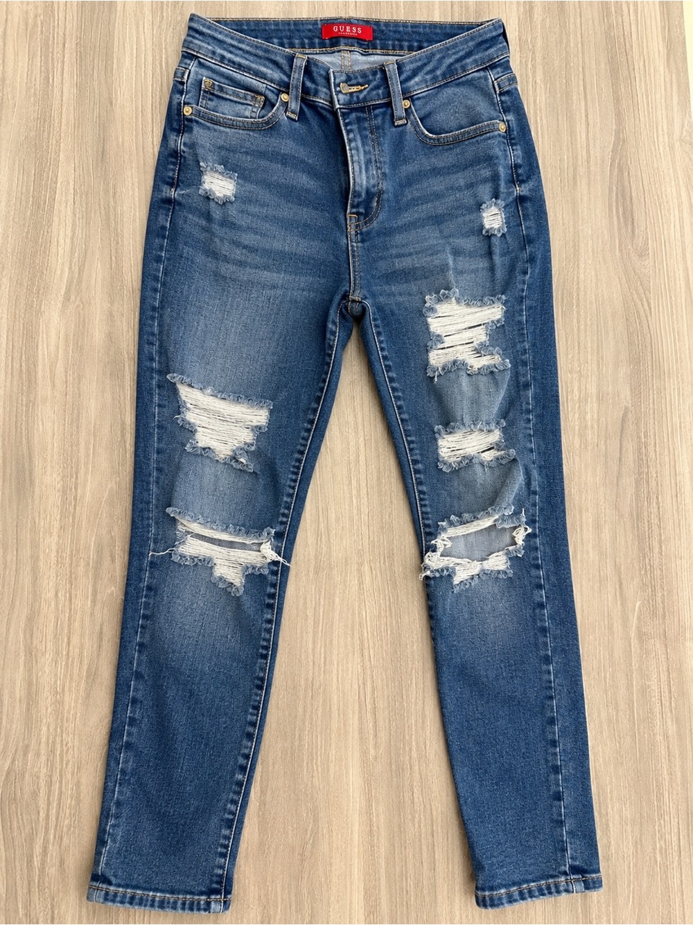 GUESS Los Angeles Distressed Ripped Jeans Women’s Blue Denim 32x26